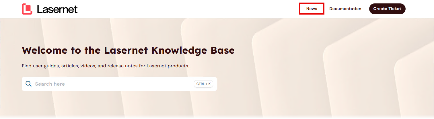The News link on the Lasernet Knowledge Base.